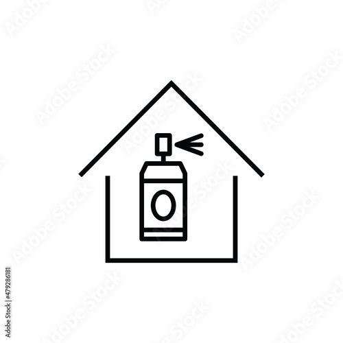 Building as establishment or facility. Outline monochrome sign in flat style. Suitable for stores, advertisements, articles, books etc. Line icon of dye aerosol inside of house