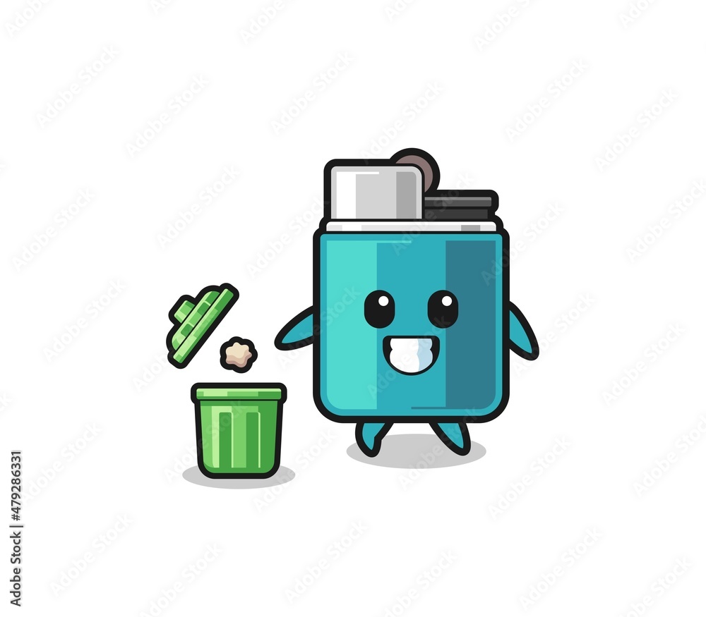 illustration of the lighter throwing garbage in the trash can illustration of the lighter throwing garbage in the trash can