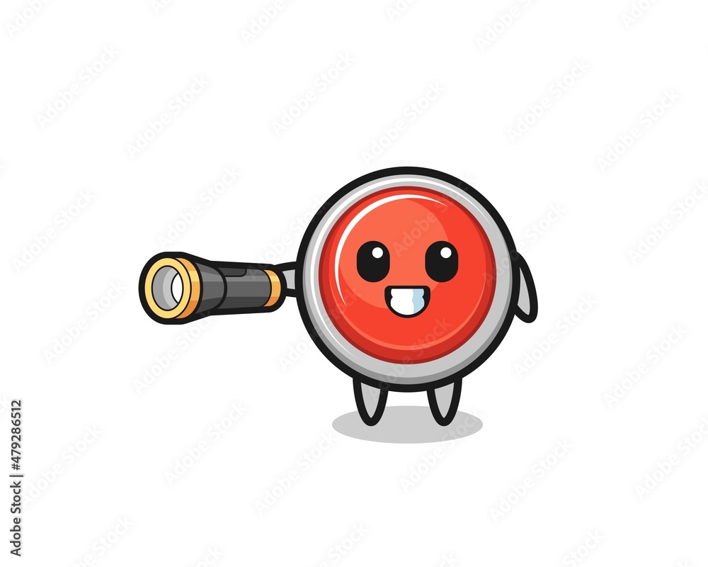 Fototapeta premium emergency panic button mascot holding flashlight