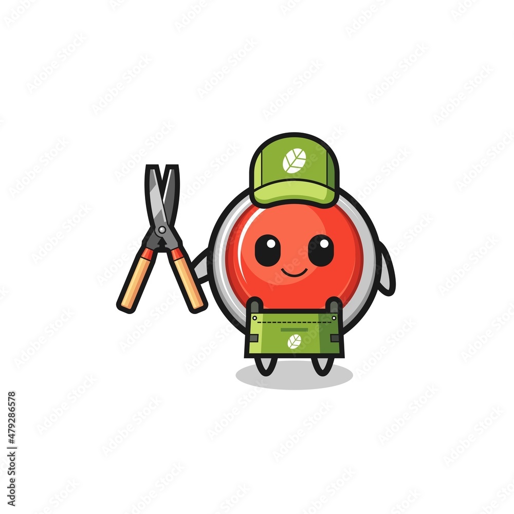 Obraz premium cute emergency panic button as gardener mascot