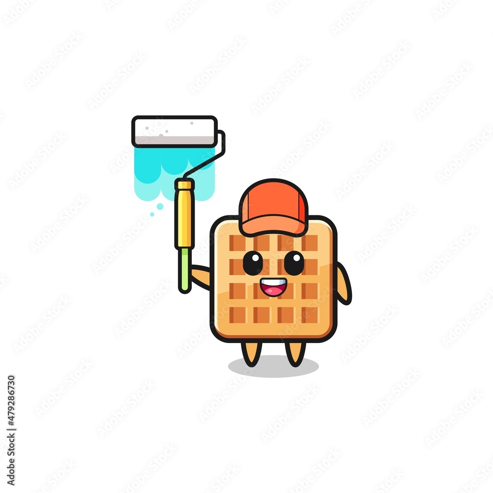 the waffle painter mascot with a paint roller
