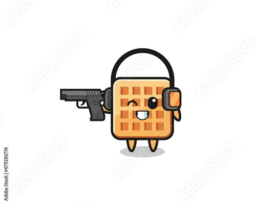illustration of waffle cartoon doing shooting range
