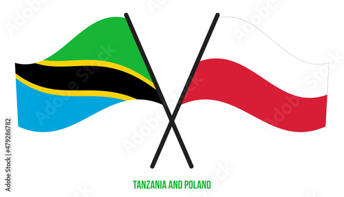 Tanzania and Poland Flags Crossed And Waving Flat Style. Official Proportion. Correct Colors.