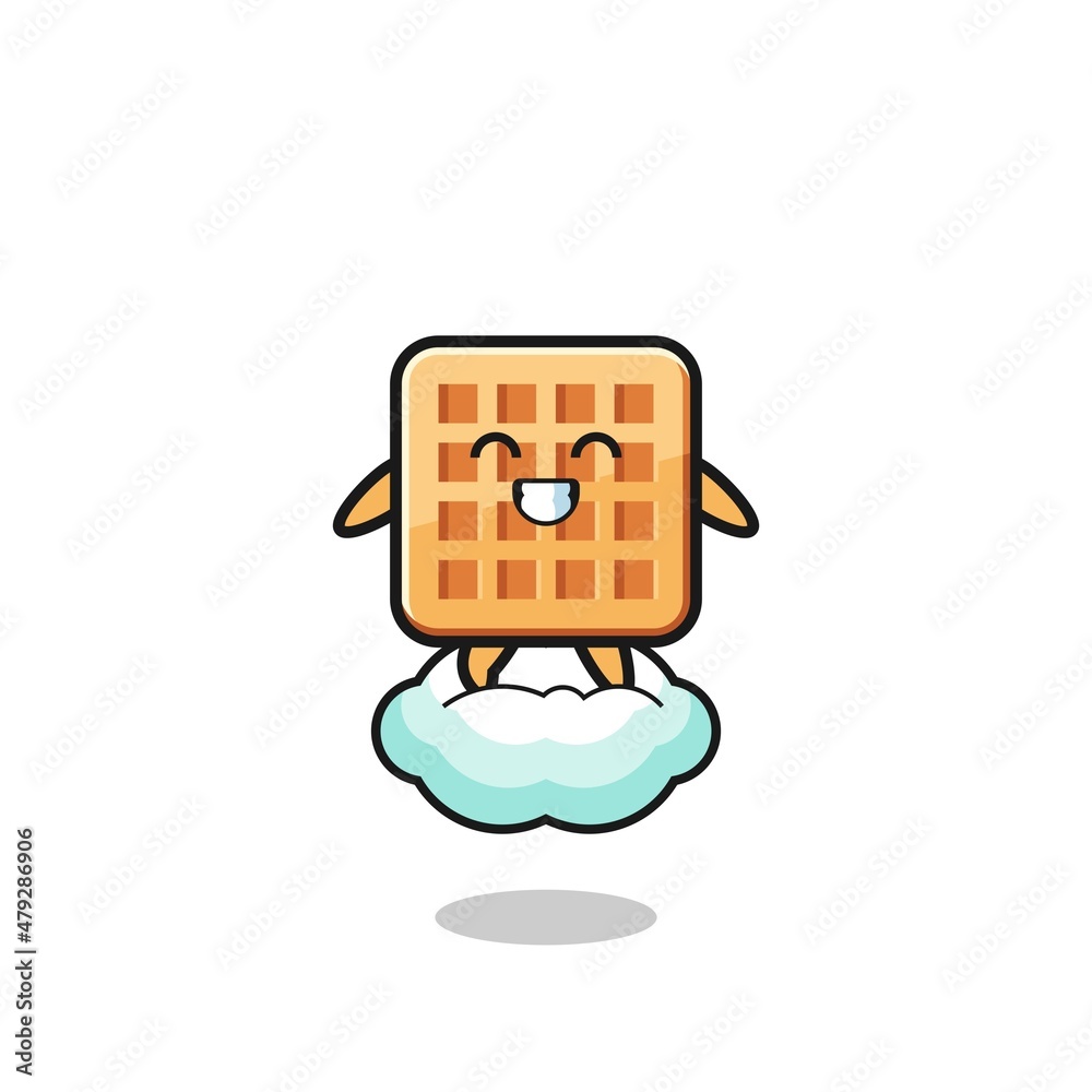 cute waffle illustration riding a floating cloud cute waffle illustration riding a floating cloud