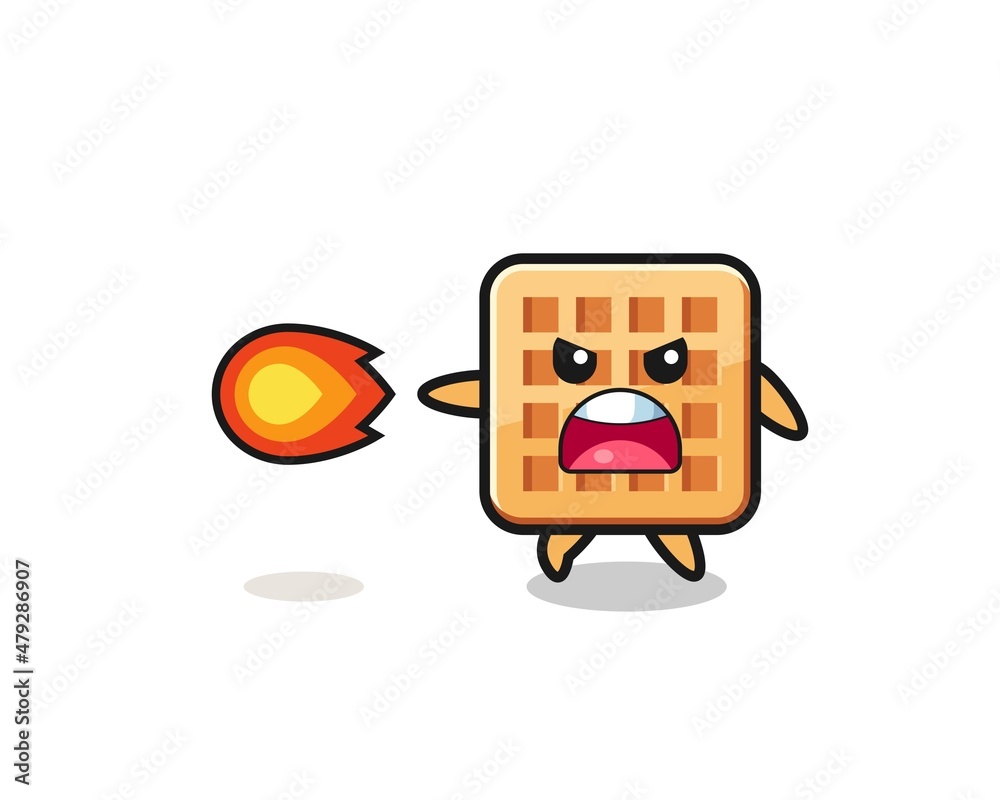 cute waffle mascot is shooting fire power cute waffle mascot is shooting fire power