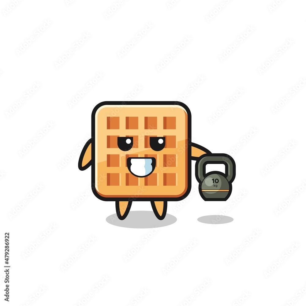 waffle mascot lifting kettlebell in the gym waffle mascot lifting kettlebell in the gym