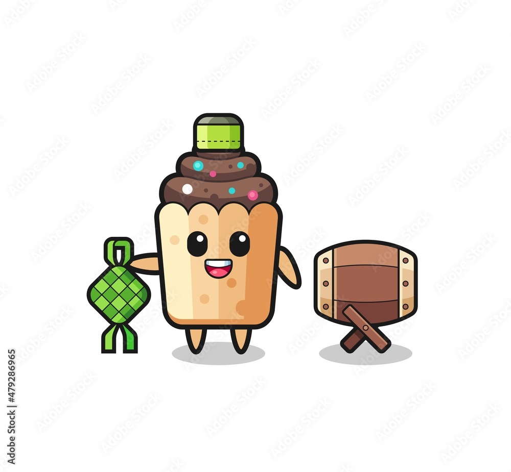 cupcake muslim character are celebrating Eid Al Fitr cupcake muslim character are celebrating Eid Al Fitr