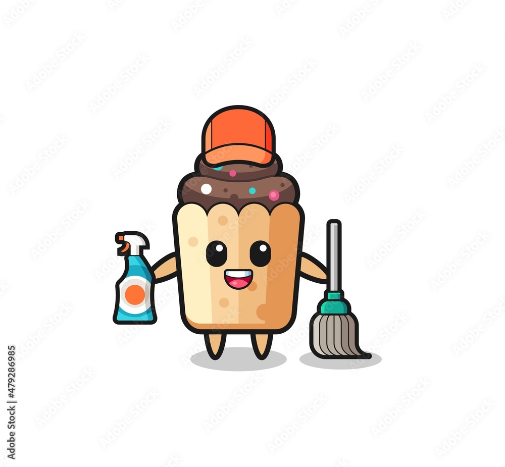 cute cupcake character as cleaning services mascot