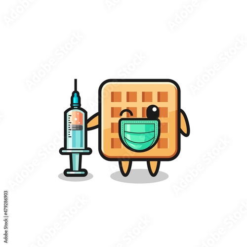 waffle mascot as vaccinator
