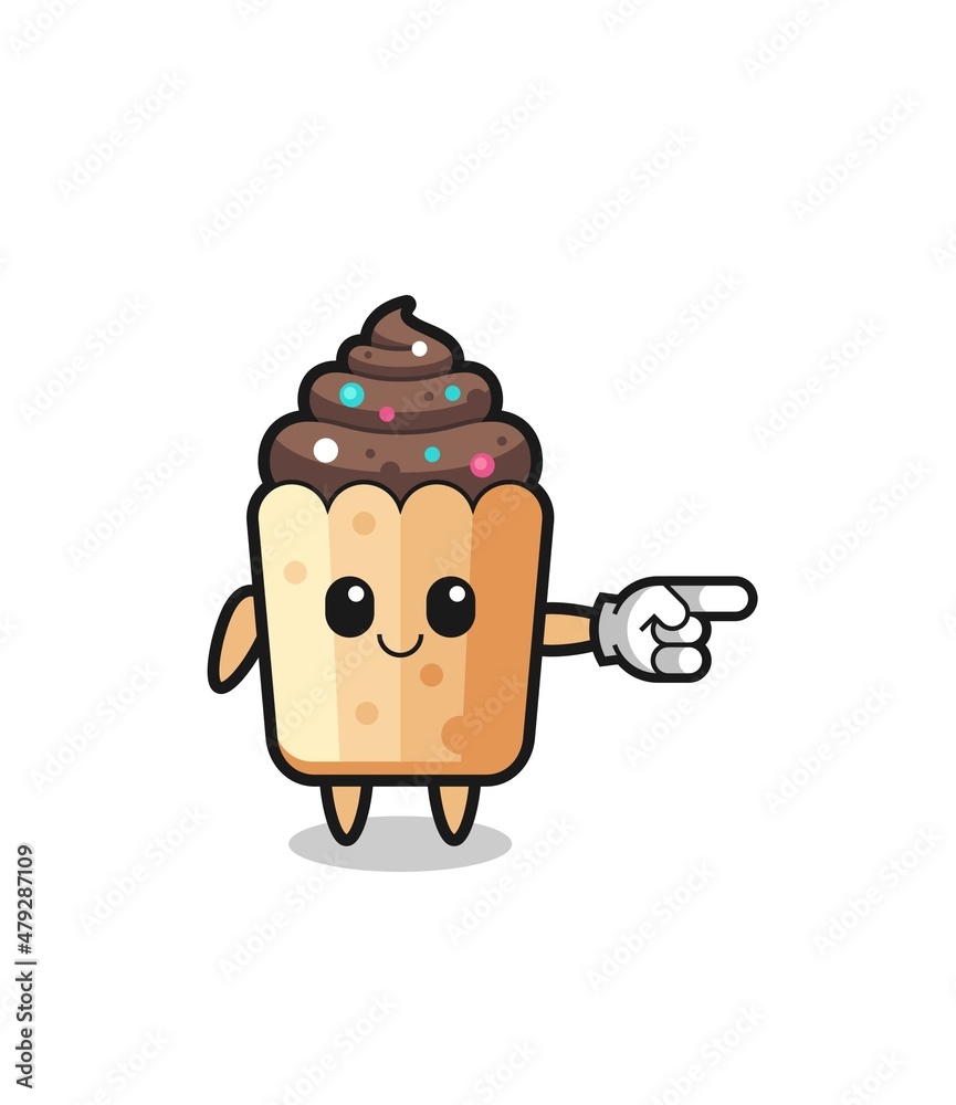 cupcake mascot with pointing right gesture cupcake mascot with pointing right gesture