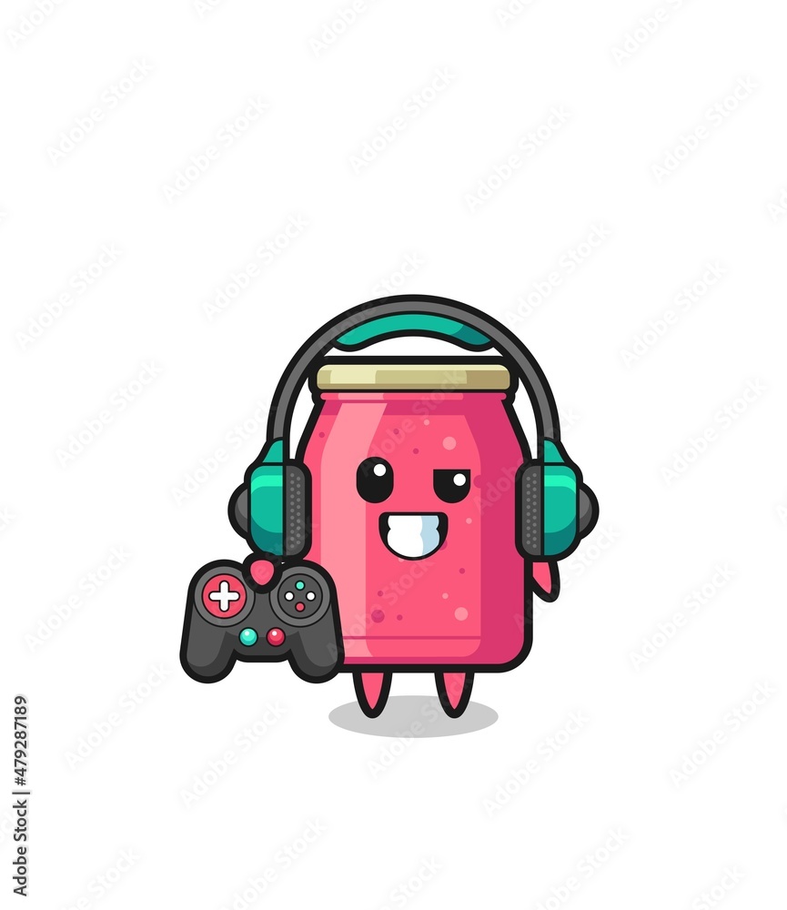 Fototapeta premium strawberry jam gamer mascot holding a game controller
