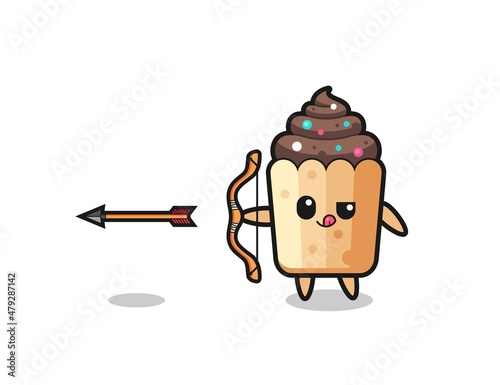 illustration of cupcake character doing archery