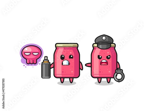 strawberry jam cartoon doing vandalism and caught by the police