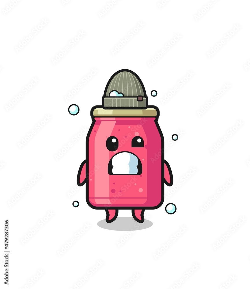 cute cartoon strawberry jam with shivering expression cute cartoon strawberry jam with shivering expression
