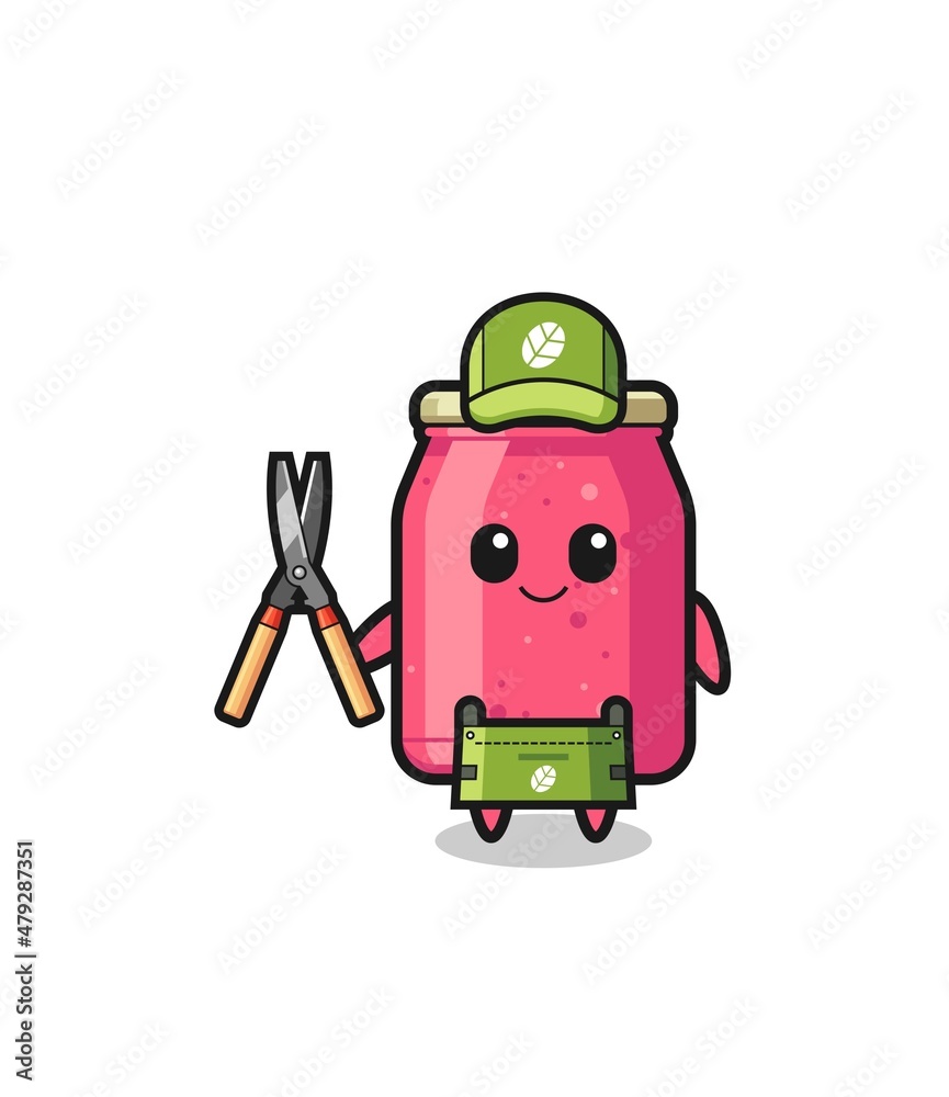cute strawberry jam as gardener mascot cute strawberry jam as gardener mascot