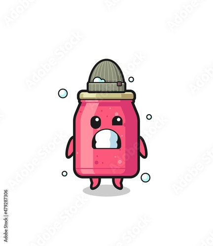 cute cartoon strawberry jam with shivering expression
