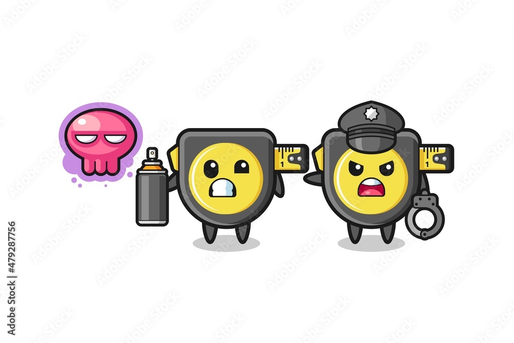 tape measure cartoon doing vandalism and caught by the police tape measure cartoon doing vandalism and caught by the police