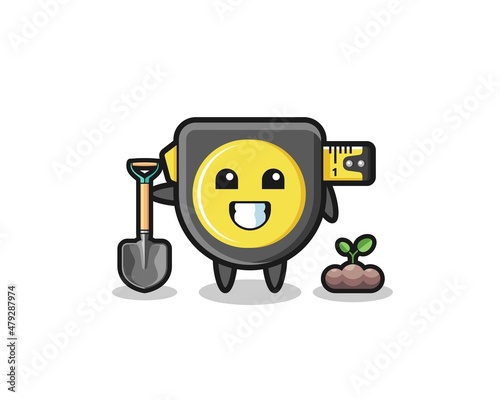 cute tape measure cartoon is planting a tree seed