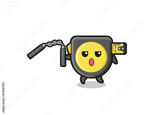 cartoon of tape measure using nunchaku