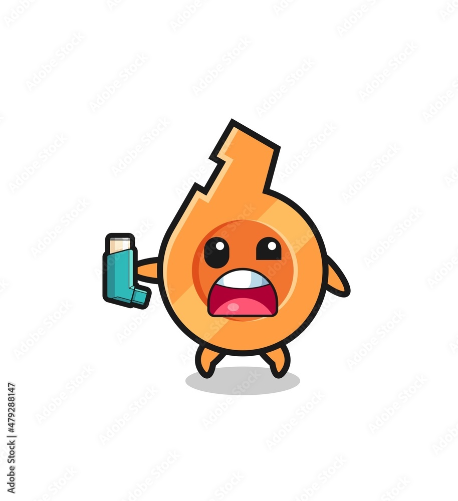 whistle mascot having asthma while holding the inhaler whistle mascot having asthma while holding the inhaler