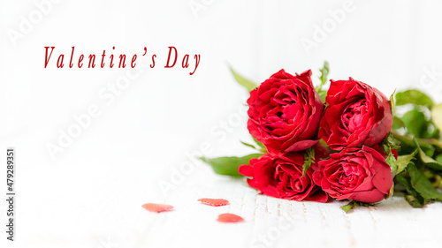 Valentine day. Red Rose with heart on white background. Lover heart romantic in valentine day. Holiday Concept. copy space for banner. © freebird7977