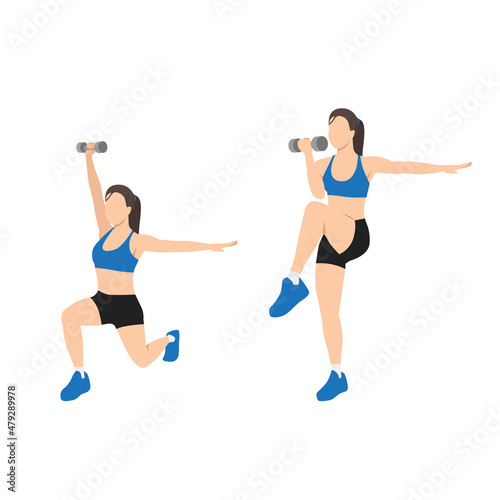 Woman doing Core control rear lunge exercise. Flat vector illustration isolated on white background