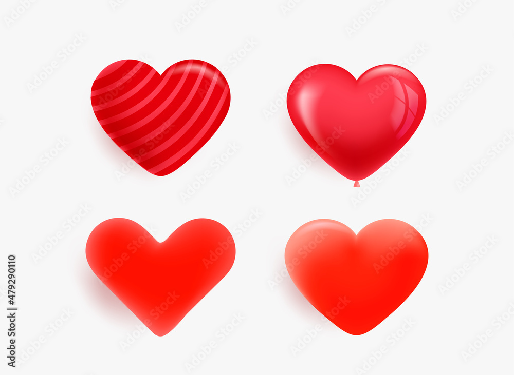 Red hearts icons set isolated on white background. 3d vector illustration Red hearts icons set isolated on white background. 3d vector illustration