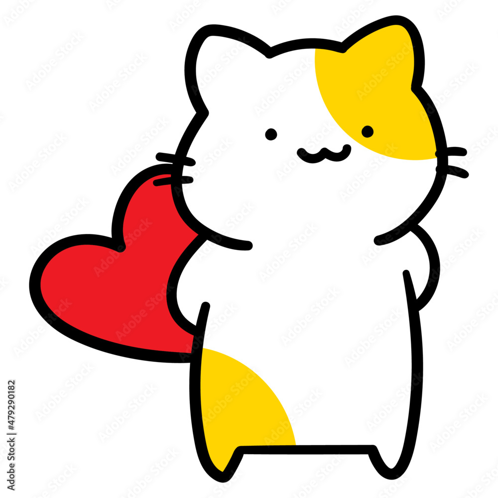 ハートを隠し持つかわいいねこのキャラクターの手書き風イラスト Stock Vector Adobe Stock