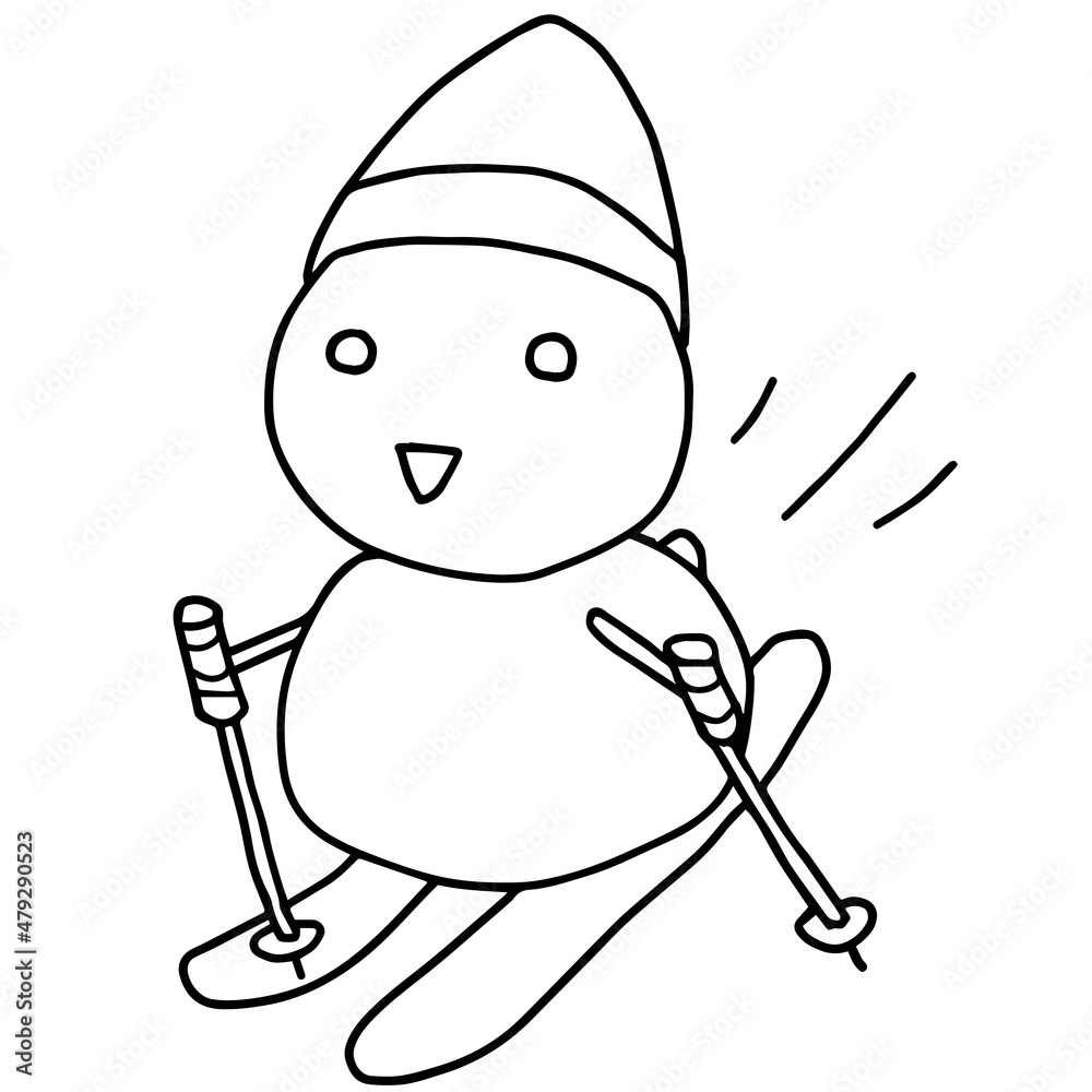 スキーを滑る雪ダルマの線画イラスト Stock Vector Adobe Stock