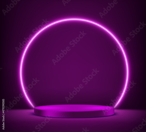 Illuminated stage with vivid neon lightingю Vector illustration