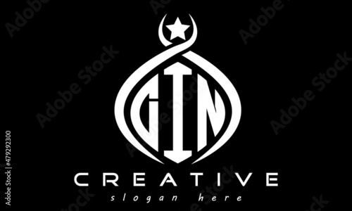 DIN three letters monogram curved oval initial logo design, geometric minimalist modern business shape creative logo, vector template