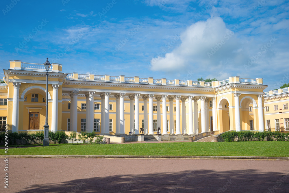 The central part of the Alexander Palace on a sunny July day. Tsarskoye Selo (Environs of St. Petersburg). Russia