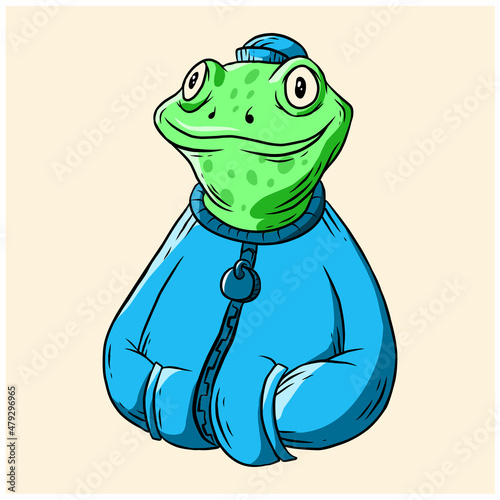 Vector illustration of kind humanized frog. Anthropomorphic frog