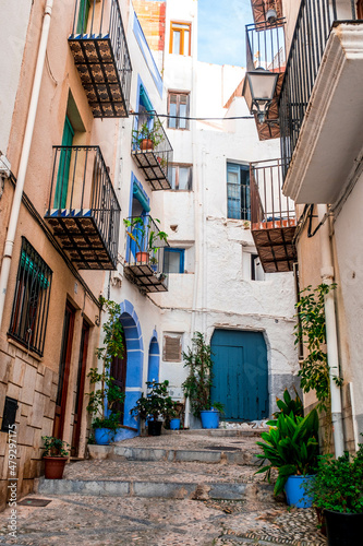 Fototapeta Naklejka Na Ścianę i Meble -  The streets of the old town of Peñiscola on the Spanish Mediterranean