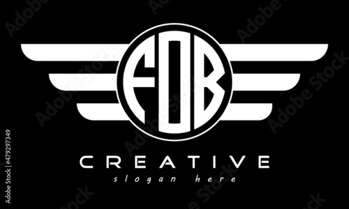 FOB three letter monogram type circle letter logo with wings vector template.