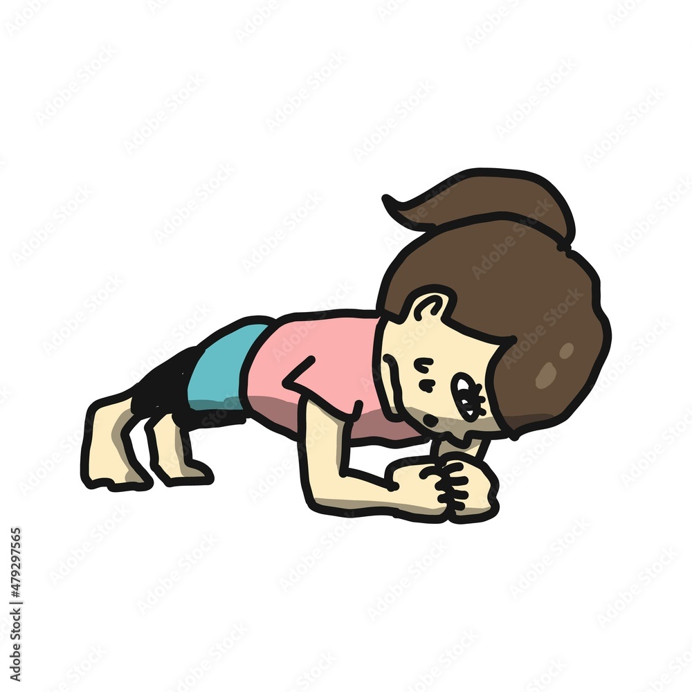 Obraz premium 体力づくり・ダイエットの為、プランクをする女性のイラスト。