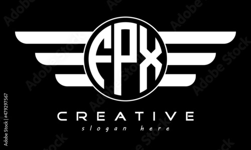 FPX three letter monogram type circle letter logo with wings vector template. photo