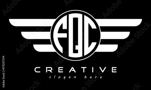 FQC three letter monogram type circle letter logo with wings vector template. photo