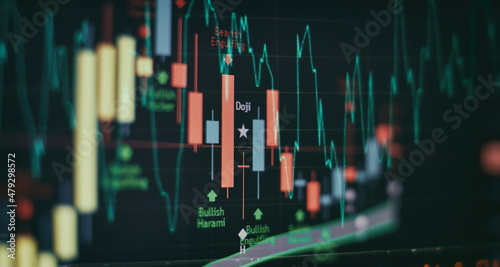 Market Analyze. Bar graphs, Diagrams, financial figures. Forex chart. - Finance data concept. photo
