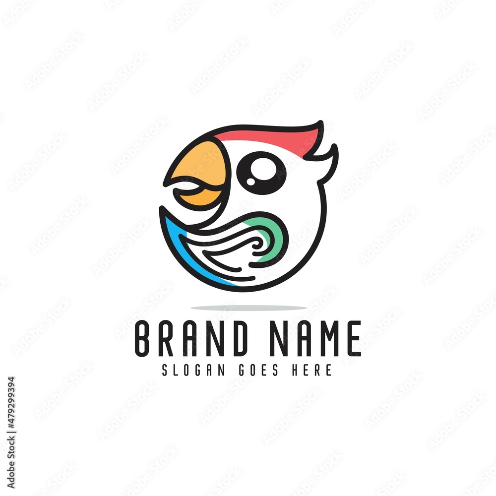 cute parrot logo design in style line and outline ,colorful bird logo,formed a good symbol cute parrot logo design in style line and outline ,colorful bird logo,formed a good symbol
