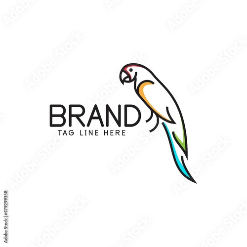 parrot logo design in style line and outline, simple bird logo, colorful bird, in white background