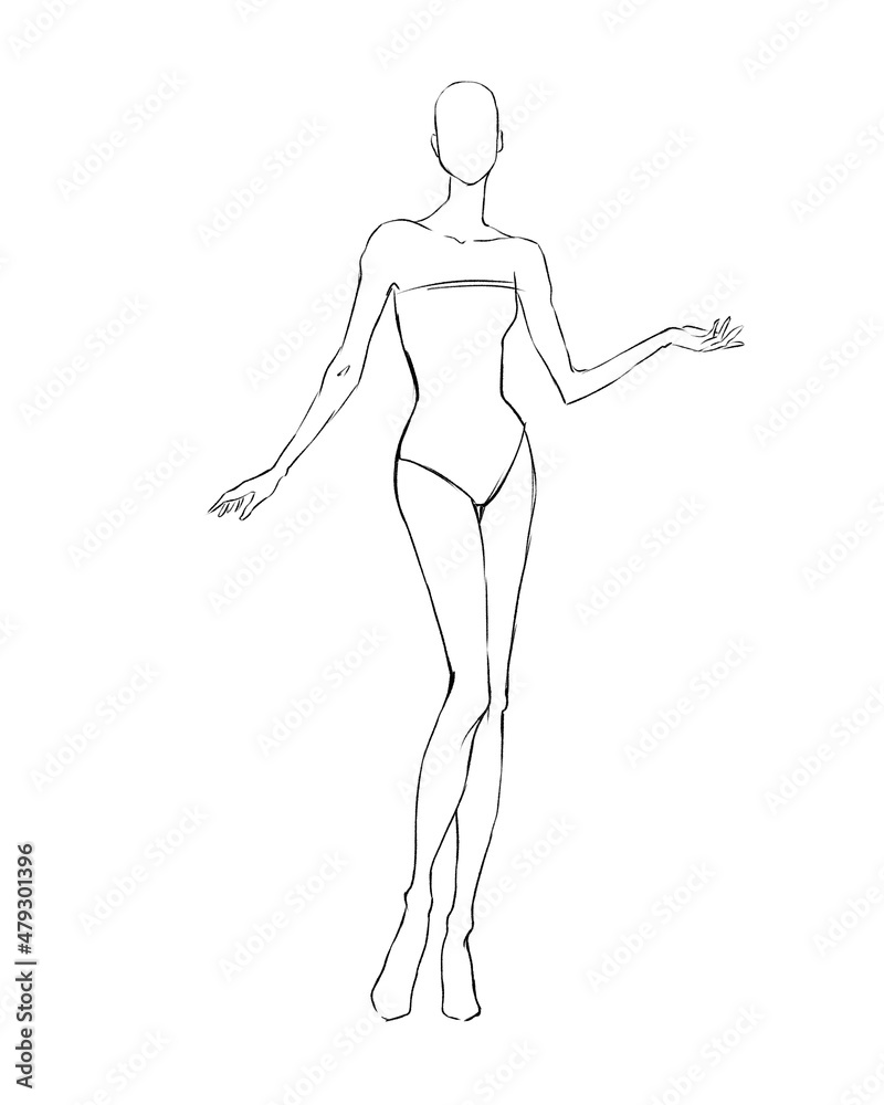 Sketch of the female body. Girl model. Front and back view. Female body  template for drawing clothes. You can print and draw directly on the  thumbnails. Fashion Illustration. Illustration Stock