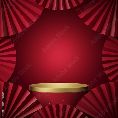 Asian background concept, mock up scene with podium geometry shape for Chinese new year event. 3D rendering
