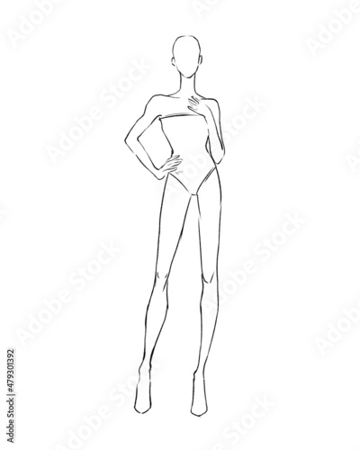 Sketch of the female body. Girl model. Front and back view. Female body template for drawing clothes. You can print and draw directly on the thumbnails. Fashion Illustration.