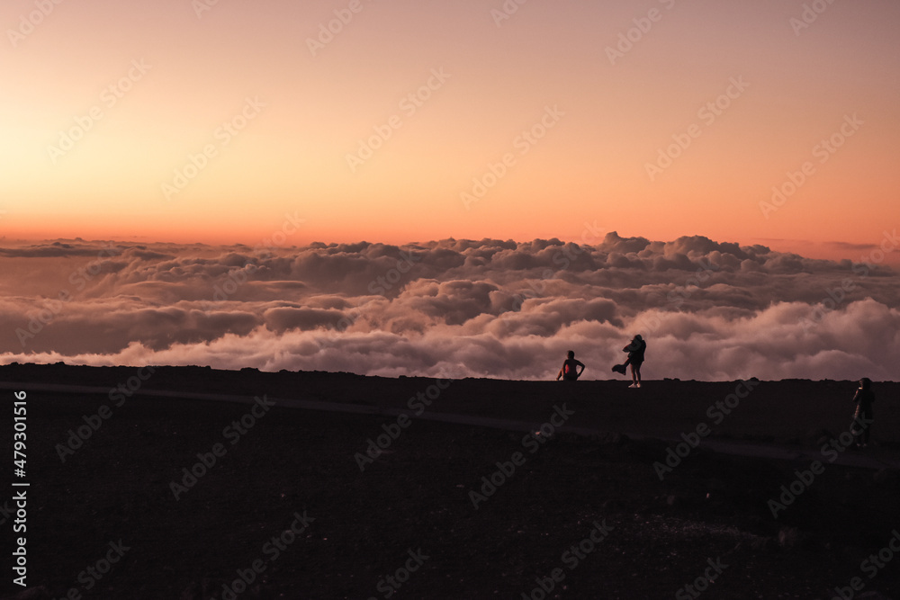 Panoramic top view from Haleakala volcano in Maui, Hawai