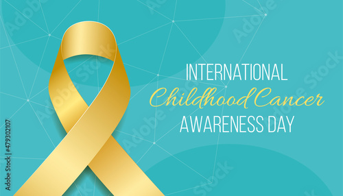 International Childhood cancer awareness day concept. Banner with gold ribbon awareness and text. Vector illustration