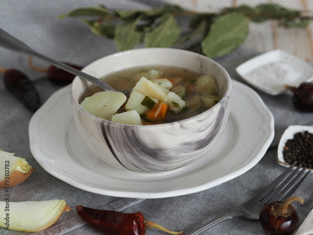 Delicious homemade potato soup. Healthy natural food. Delicious homemade potato soup. Healthy natural food.