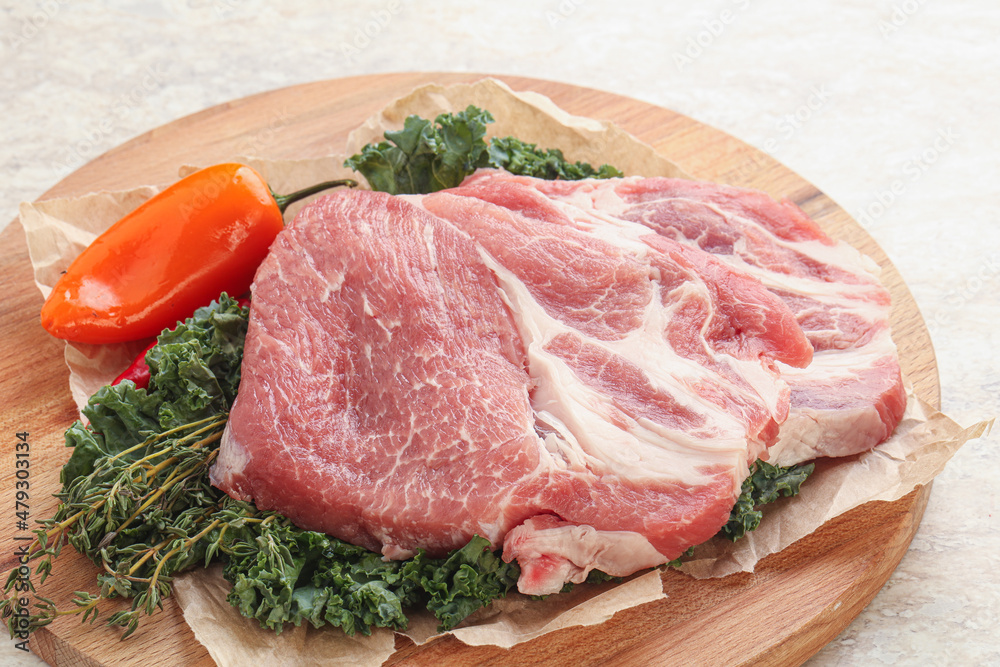Raw pork neck for cooking