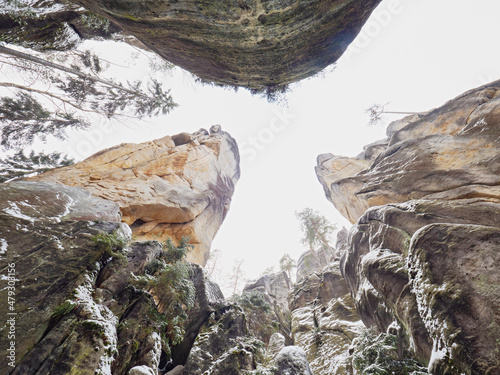 WSandstone rocks in Winter - Adrspach, Czech republic photo