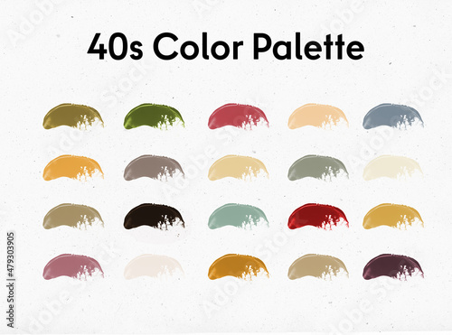 Retro1940s - inspired vintage color palettes, collection of 20 swatches. Authentic trendy color of 40s.